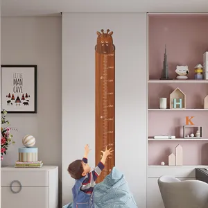 Vinilo adhesivo de pared medidor de altura de jirafa de madera para niños decoración
