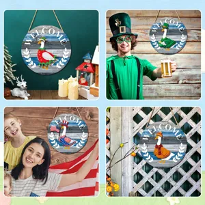 Interchangeable holiday wooden hanging sign with cute magnetic goose for home decor festive display