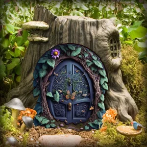 Houten sprookjesdeur tuindecoratie, miniatuur elfen deur voor buiten boomstomp decoratie.