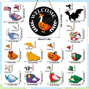 Wooden magnetic welcome sign with interchangeable holiday goose decor parts, 30cm home decor.
