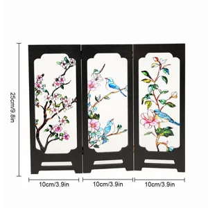 Desktop folding screen ornament with vintage flower and bird stained glass home decor piece