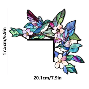 Adesivo per angolo porta in legno stile vetrata colibri fiori arte murale decorativa