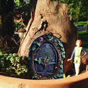 Elfen deur buitentuin decoratie houten elfen paddestoel huis miniatuur ornament
