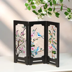 Miniature folding screen tabletop vintage glass floral decorative ornament for desk home decor