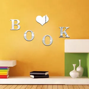Zilveren acryl spiegel muursticker letters book diy wanddecoratie voor thuis kamer