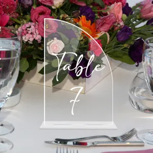 Clear acrylic arch table sign 2mm thickness DIY wedding table number decor detail view