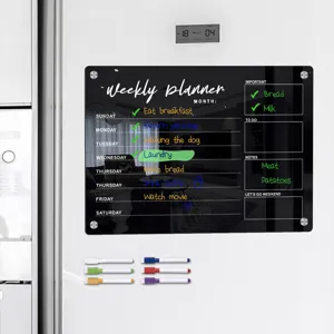 Transparent acrylic weekly planner magnetic board for fridge with dry erase markers memo pad.