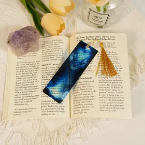Acrylic bookmark with dragon pattern and gold tassel, transparent 1mm book marker stationery.