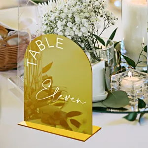 Gold Mirror Acrylic Wedding Table Number Sign Arched Tabletop Card DIY Decor Stand