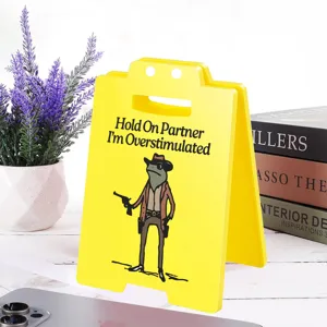 Funny office decor yellow folding sign desk ornament with cowboy frog funny gift for colleagues