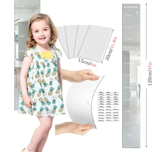 Acrylic mirror height growth chart wall sticker detail showing flexible material and clear scales.