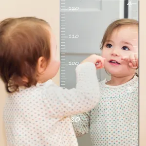 Detail view of acrylic mirror height growth chart sticker, perfect for kids room wall decor.
