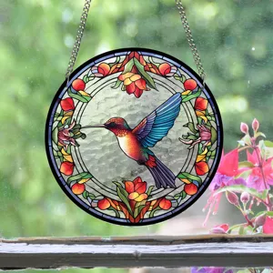 Acrylic stained glass hummingbird hanging suncatcher window decoration for home and garden.