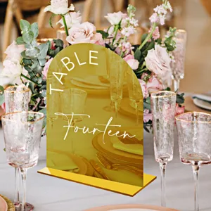 Gold mirror acrylic arch table number sign detail view for wedding party decor