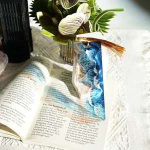 Acrylic ocean wave bookmark with gold tassel creative translucent aesthetic reading marker for books