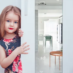 Acrylic mirror height chart detail shot, perfect for children room wall decor and growth tracking.
