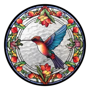 Acrylic stained glass hummingbird suncatcher window hanging wall decor ornament floral design