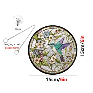 Acrylic stained glass suncatcher hummingbird floral window hanging decoration with chain hook.
