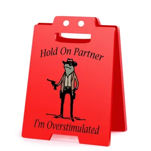Funny cowboy frog desktop sign, red acrylic humorous office decor and prank gift.