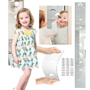 Acrylic mirror height growth chart wall sticker for kids room decor with milestone markers.