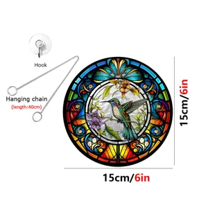 Acrylic stained glass hummingbird suncatcher with 40cm hanging chain and hook, 15cm diameter.