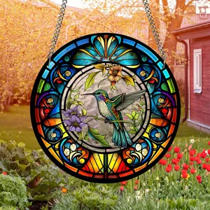 Acrylic stained glass hummingbird suncatcher pendant for home wall decor and garden hanging.