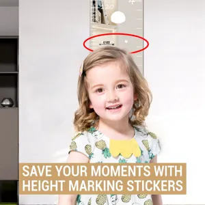 Close-up view of acrylic height growth sticker showing clear scale markings in kids room.
