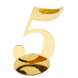 Gold mirror acrylic table number 5 for wedding and restaurant party decoration supplies.