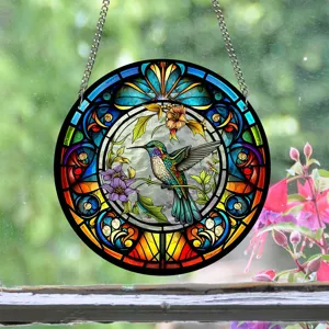 Acrylic stained glass hummingbird suncatcher hanging window decor for home decoration item details