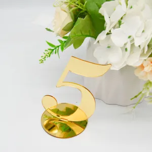 Gold mirror acrylic table number 5 sign with round base for wedding party restaurant decor
