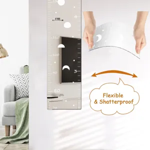 Acrylic mirror height ruler for kids room, flexible shatterproof wall sticker growth chart.