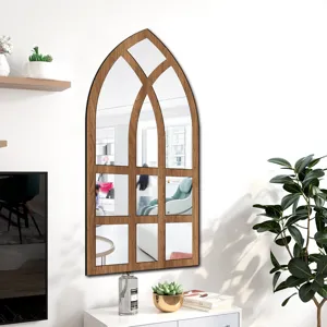 Arch window mirror wall sticker detail view, acrylic reflective surface for home room decor.