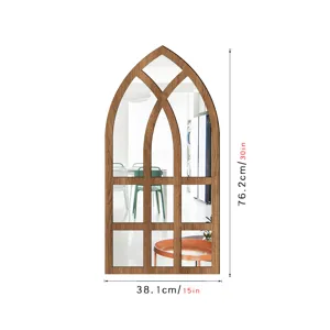 Wooden arched window mirror wall sticker, gothic style decorative wall decor for home bedroom.