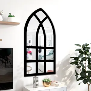 Arched window mirror wall sticker, wooden frame decorative acrylic mirror for living room home.