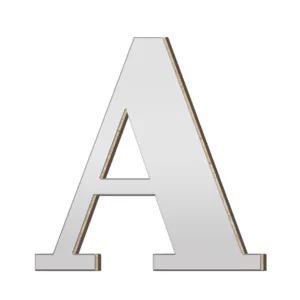 Acryl spiegel 3D letter muursticker, decoratieve houten alfabet detail weergave.