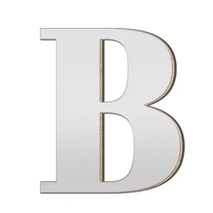 Acryl spiegel 3D letter B muursticker detailweergave met glanzend oppervlak houten rand