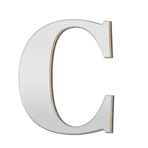 Houten acryl spiegel 3D letter C muursticker voor moderne huisdecoratie detail view.