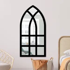 Arch Mirror Wall Sticker Acrylic Black Window Frame Decorative Mirror for Living Room Bedroom