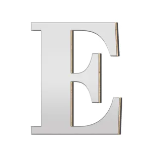 Acryl spiegel houten 3D letter E muursticker voor moderne huisdecoratie en wandkunst design.