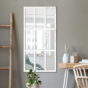 Wooden window pane mirror wall sticker in modern room decor setting showing detailed aesthetic.