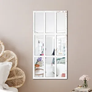 Detailed view of the rustic white wooden window pane mirror wall sticker, perfect for room decor.