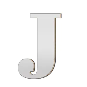 Detailopname van een 3D acryl spiegel letter J muursticker voor mooie woningdecoratie.