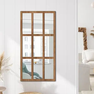 Wooden acrylic mirror wall sticker fake window detail view for living room bedroom decor.