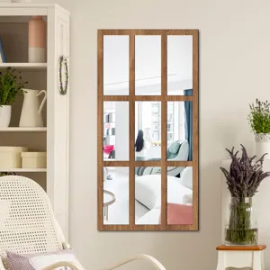 Acrylic mirror window wall sticker with wooden frame for living room and bedroom decor.