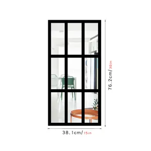 Detail view of the decorative window mirror wall sticker, black frame design, 76x38cm size.