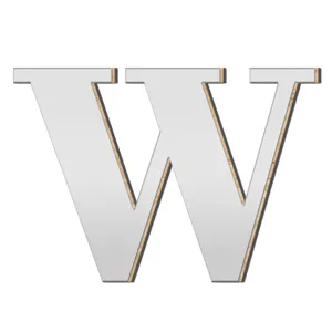 Houten acryl spiegel 3D letter W muursticker voor stijlvolle moderne wanddecoratie thuis.
