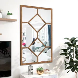 Wooden acrylic mirror wall sticker, decorative fake window design for living room bedroom.