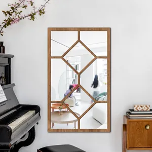 Wooden acrylic mirror wall sticker fake window design for living room bedroom decor detail view.