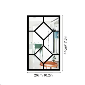 Acrylic mirror wall sticker decorative fake window black frame geometric home decor 44x26cm