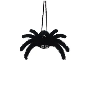 Halloween black fuzzy spider hanging decoration spooky party props indoor outdoor ornament